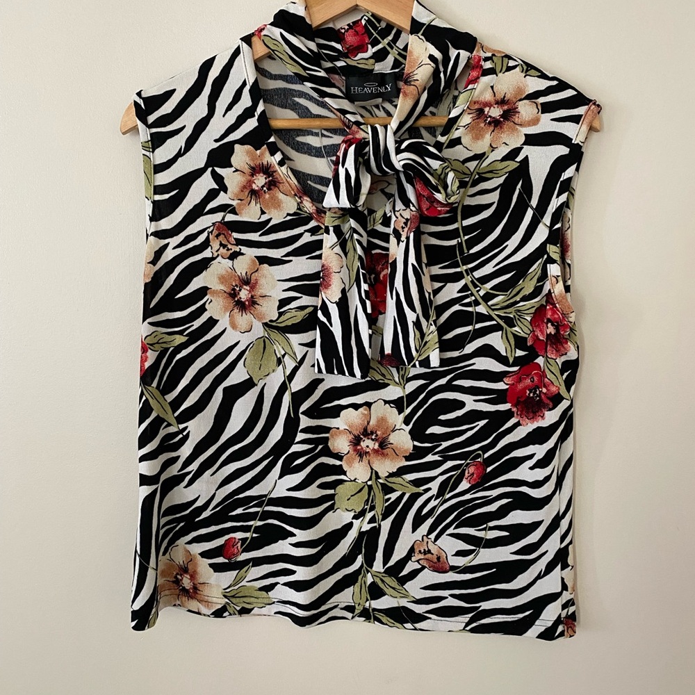 Zebra floral print blouse.